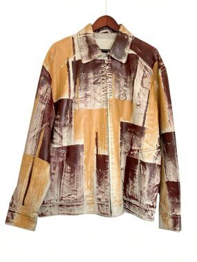 Vintage 90s Rodelli Uomo New York Abstract Full Zip Leather Jacket Streetwear XL